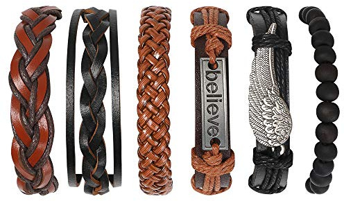 flintronic® Läderarmband, 6 st justerbara mode punk flätade män och kvinnor reparmband manschett vintage armband wrap set serie