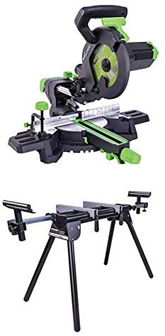 Evolution Power Tools F210SMS Multi-Material Sliding Mitre Saw, 210 mm (230 V) with Mitre Saw Stand