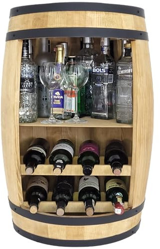 Deko Fass Bar Weinregal aus Holz Tisch 80cm Weinfass Stehtisch. Hausbar Regal Alkohol Shrank Flaschenregal Regale Holzfass Theke Fassmöbel Wine Rack Möbel Wohnzimmer Fassbar Geschenk für Männer