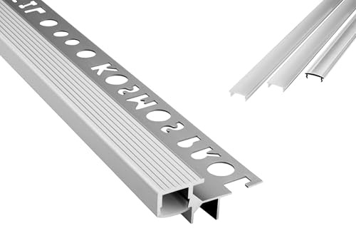 T-40 LED Alu Fliesenprofil Treppenprofil Stufen 10 mm silber 1m klar | Für beleuchtete Treppen- und Stufenkanten mit geschütztem LED-Streifen und sauberer Lichtführung, Abdeckung klar