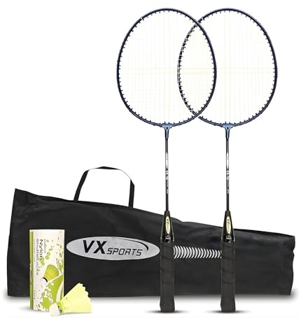 Vector X VXB-10 Sr. Aluminum Badminton Racket Set (Blue/Size: Full Size) | 2 Racquet and 3 Pieces Nylon Shuttles with Full-Cover Set | Material: Aluminum | for Intermediate players| for Adults