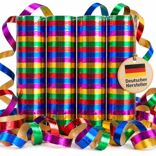 Carpeta 72 Luftschlangen Regenbogen Metallic Deko Party Geburtstag | 4 Rollen in Blau Rot Grün Gelb Lila | Motto Mottoparty Rainbow Pride LGBTQ