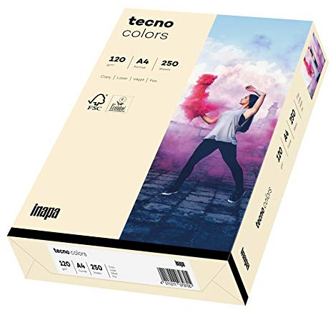 inapa farbiges Druckerpapier, buntes Papier tecno Colors: 120 g/m², A4, 250 Blatt, hellchamois