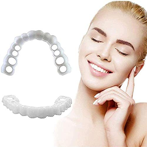 2 Paia Denti Cosmetici Faccette Istantanee Dentiera Snap on Perfect Smile Bretelle Comfort Fit Flex Denti Nessun Dolore/Perforazione Migliora Il Tuo Sorriso in Minuti 2 Tomaia E 2 Inferiore