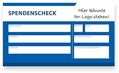 Personalisierbarer -Lulu- Spendenscheck PR-Scheck, bedruckt mit Ihrem Wunschtext und Logo, (1 Stück) - Größe: 60 x 34 cm