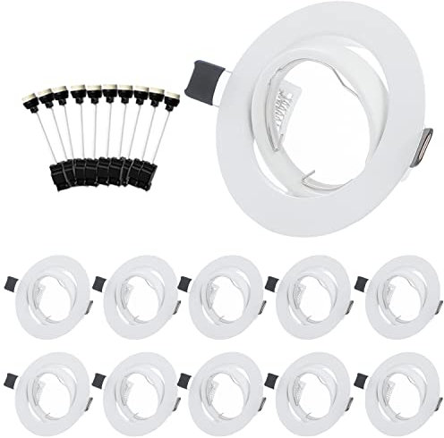 Bojim Spot Encastrable GU10 Set, Cadres de Montage en Blanc Pour Spot Encastrable 68mm Avec Douille GU-10 Pour Lampes, Orientable 30°, AC 230V, Douilles en céramique GU10 lot de 10