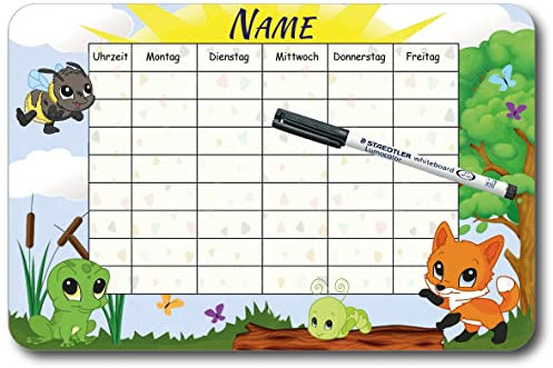 Bambinella - PVC-Schild - Stundenplan Wald und Wiese - personalisiert und wiederbeschreibbar mit Whiteboardmarker