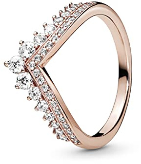 PANDORA Timeless Princess Sparkling Wishbone Ring | 14k Rose Gold-Plated Princess Wishbone Ring, Layered Cubic Zirconia Tiara Design, Stackable Gift