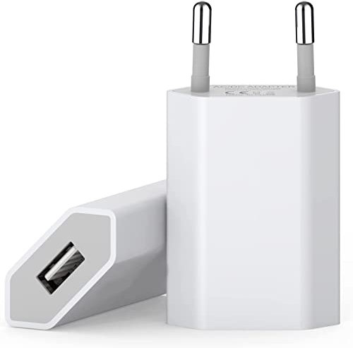 Caricatore USB, confezione da 2 spine USB - Adattatore universale da 5V 1A - Compatibile con smartphone, Samsung, iPhone, iWatch, xiaomi, LG, telefoni cellulari, fotocamere, tablet, MP3