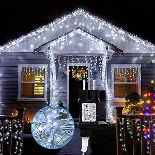 Yakimz Lichterkette Eisregen Außen, 15M LED Lichtervorhang Lichterkette, IP44 Wasserdicht, 600LEDs Kaltesweiß mit 8 Modi für Innen Außen Weihnachten Party Schlafzimmer Balkon Garten