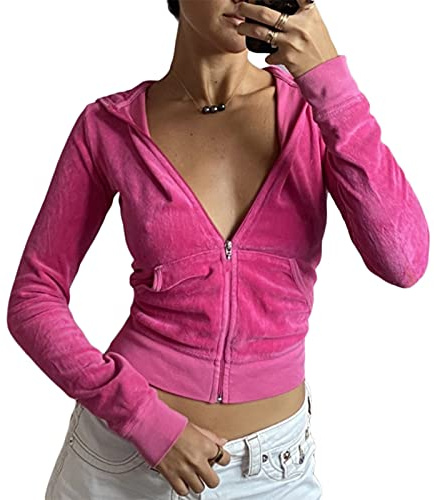 FeMereina Y2K Damen-Overall aus Samt, 2-teilig, Herzdruck, langärmelig, mit Kapuze und Jogginghose, Rosy Tops#1, M