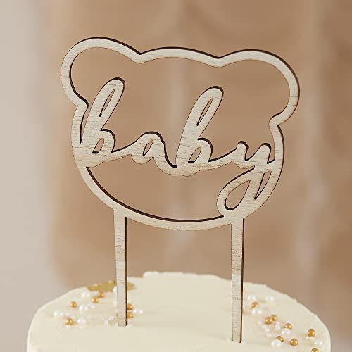 Kuchen-Stecker BABY TEDDYBÄR Kuchen-Stecker Torten-Aufsatz aus Holz Kuchen-Deko Cake Topper Baby-Party Gender Reveal Geburt Mädchen & Junge Tisch-Dekoration Deko Accessoires Gebäck