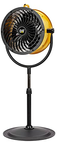 Caterpillar® fan 14”-Blade High-Velocity Pedestal Drum Fan Heavy Duty Industrial Grade (Yellow, 4-in-1): 2,300 CFM, 4-Speed, 360 Degree Adjustable Tilt, Dual Ball Bearing Motor with Die-Cast Cover