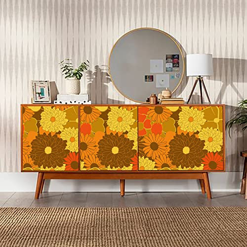 funlife Peel and Stick Wallpaper Decals, Self Adhesive Furniture Sticker, Contact Paper with Back Adhesive for Wall, Drawer, Retro Orange Flower