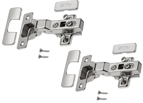 GTV - 2 bisagras hidráulicas ECHC, Twin - Bisagra con amortiguación - Tope central - Placa de montaje H=0 con tornillos europeos - Cierre silencioso - Bisagra para muebles Bisagra de olla Bisagra para