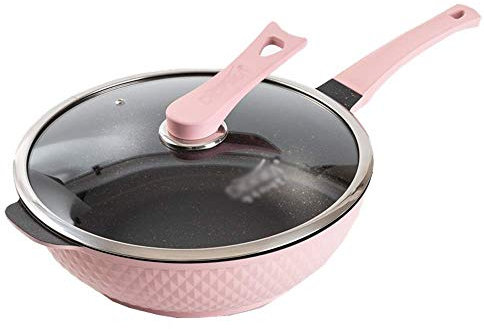 ZAANU Sartén fácil de Limpiar, Maifan Stone Wok de 32 CM Sartén Antiadherente Olla de Humo sin Aceite con Cocina de inducción a Gas Universal (Color : Rojo) (Rosa)