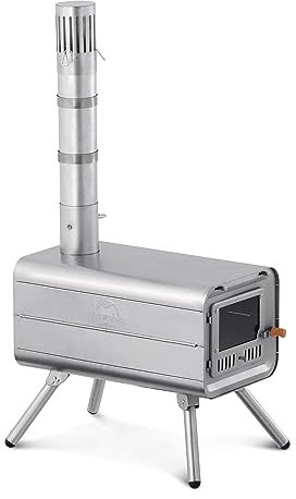 Naturehike Lightweight outdoor wood stove Titanium tent stove Portable foldable camping stove Camping heating with chimney high temperature resistant Camping wood stove with visual window