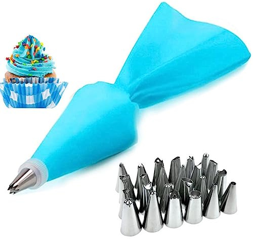 8/26 Pz/Set Suggerimenti per Sac à Pasticceria in Silicone Cucina Torta Glassa Piping Crema Strumenti per decorare Torte Sacchetti di Pasticceria Riutilizzabili+24 Set di Ugelli-26 Pz-Blu