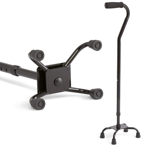 Medline Aluminum Quad Cane with Small Base for Balance, Height Adjustable 29 to 38, Knee Injuries, Surgery Recovery & Mobility, Lightweight Walking Aid for Seniors & Adults, 300 lb Weight Capacity