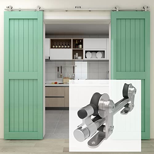 WOLFBIRD Schiebetür Beschläge Edelstahl Schiebeschiene 200cm Komplettes Rollenschienen Set Heavy Duty Stabil für Doppeltür aus Holz(T-Form)