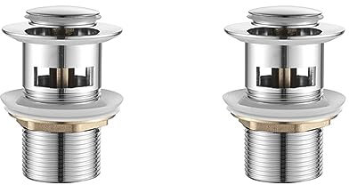 Ibergrif - Bouchon Vidage Salle de Bain, Bonde de Lavabo Clic Clac, Chromé, Argent (Lot de 2)