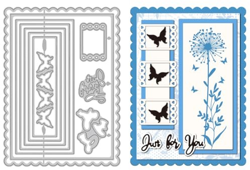 GLOBLELAND Blumenrahmen Stanzformen Für Die Kartenherstellung, Rechteckiger Rahmen, Schmetterlingsstanzungen, Prägeschablonen Aus Karbonstahl, Vorlage Für DIY Scrapbooking, Album, Basteldekoration