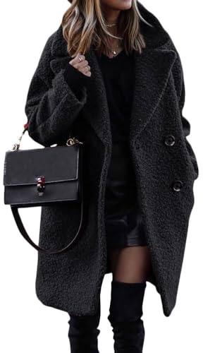shownicer Manteaux Femme Veste Polaire Fille Mi-Long Vintage Chaude Boutonnage Laine épais Blousons Manche Longue Cardigan Casual Mode Hiver Outerwear Automne Hiver