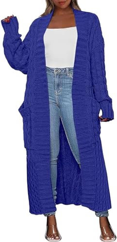 Cardigan da donna a maniche lunghe aperto sul davanti maglione grosso spolverino lavorato a maglia capispalla maxi giacca autunnale (Color : Blue, Size : XL)