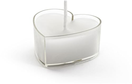 PartyDeco Teelichter Kerzen Wachs 2x4cm Herzen 10 Stück - klein & duftneutral - Wachskerzen als Tischkerzen Dekokerzen - Teelicht für Hochzeit Verlobung - Tischdeko & Hochzeitsdeko - Weiß Transparent