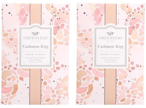 GREENLEAF -2 pack of Cashmere Kiss- Scented Sachet Bag, Drawer Fragrance Wardrobe Air Room Freshener for Bedroom Bathroom Car - Notes of Citrus,Jasmine,Rose,Vanilla,Patchouli,Musk