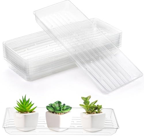 Kingrol Lot de 16 plateaux rectangulaires pour plantes, soucoupes transparentes pour intérieur, rebord de fenêtre en plastique épais pour pot de fleurs