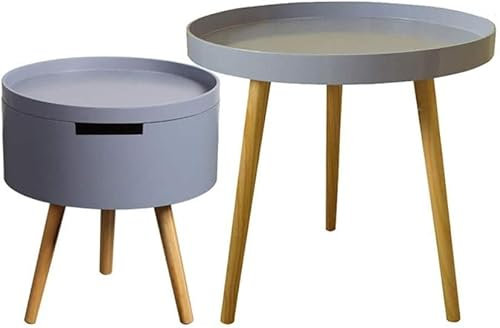 Couchtisch Runder Couchtisch/Beistelltisch aus Holz, Couchtisch mit Aufbewahrungsbox, Abnehmbarer Tabletttisch, geeignet für Wohnzimmer, Schlafzimmer, Büro-Beistelltisch (Farbe: Weiß+Gelb)