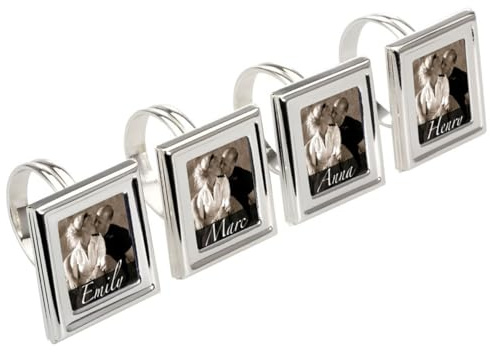 SILBERKANNE Serviettenring Foto rechteckig 4,5 x 4,0 cm 4er Satz Premium Silber Plated edel versilbert. Fertig zum verschenken mit schicker Geschenkverpackung