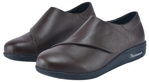 Chaussures Pieds Larges Cuir, Chaussures Orthopediques Diabetique Ajustables, Chaussures de Marche Antidérapant Respirant pour Senior Pieds enflés 39