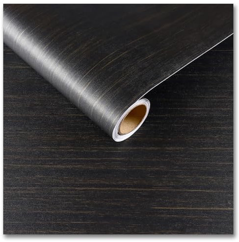 CRE8TIVE Papel pintado con efecto de madera negro y dorado mate, vinilo autoadhesivo para despegar y pegar, papel tapiz texturizado para cocina, impermeable, cubierta de vinilo para encimera de baño,