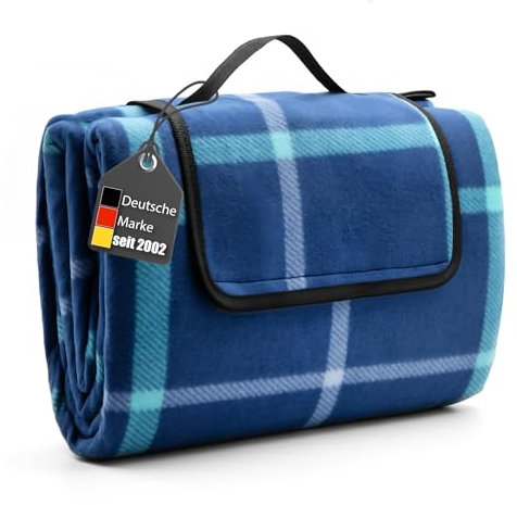 BigDean Picknickdecke 200x200 cm wasserabweisend Karo Design Hell – Picknickdecke XXL ideal für Strand, Garten oder Park