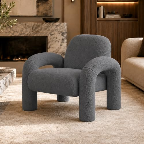 Makika Sessel Loungesessel Einzelsofa aus Boucle Lia - Einzelsessel Armlehnstuhl Polsterstuhl Sofa bis 120kg - eleganter Armsessel Loungesofa Relaxsessel für Wohnzimmer Schlafzimmer (Grau)