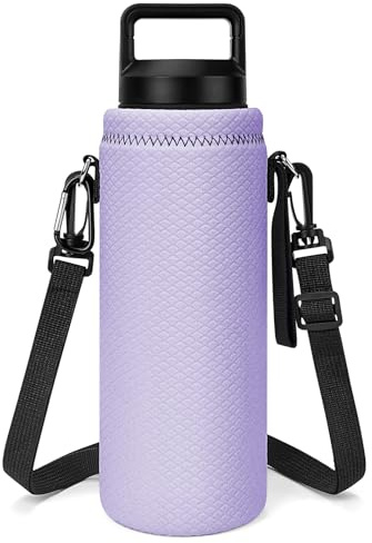 Linkidea Porte-bouteille d’eau avec sangle, compatible avec YETI Rambler 26 oz, sac bandoulière pour bouteille d’eau avec sangle d’épaule, violet clair
