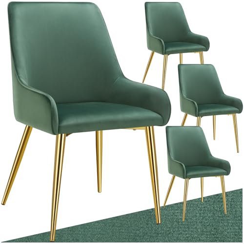 tectake® 4er Set Samt Stuhl, Esszimmerstühle, ergonomischer Sessel Stuhl, Möbel für Wohnzimmer, Armlehnstuhl für Esstisch, als Küchenstuhl, Essstühle skandinavisch, Schalenstuhl modern - grün