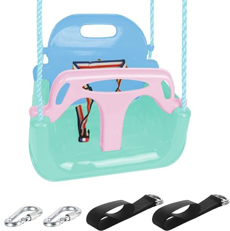 KINSPORY Altalena da Giardino 3 in 1 per Bambini, Altalena per bambini 3 in 1, Seggiolino Altalena Bambini Sedile in Plastica con Schienale e Cintura di Sicurezza per Esterno e Interno (Verde Chiaro)