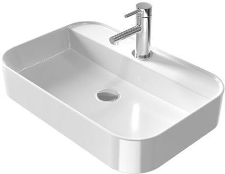 EMKE Lavabo à Poser Rectangulaire – Vasque pour Salle de Bain et WC Invités – 60 × 40 × 11 cm, Lavabo en Céramique, Blanc