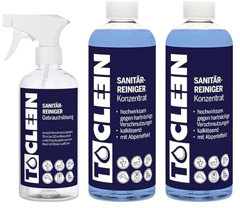TOCLEEN® Profi Sanitärreiniger Konzentrat (2x 750ml) Badreiniger entfernt Kalk, Urinstein, Rost, hartnäckige Ablagerungen - Mit Abperleffekt - Made in Germany