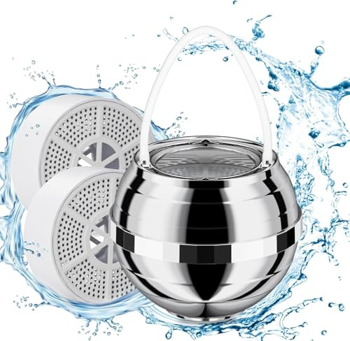 FEELSO Bath Filter with 2 Filter Cartridges Chlorine Removal, BPA Free | 10-Stage Filtration, Bath Tap Water Filter for Babies & Adults, Healthier Skin, Hair, Impurity Removal, Easy Install, Silver
