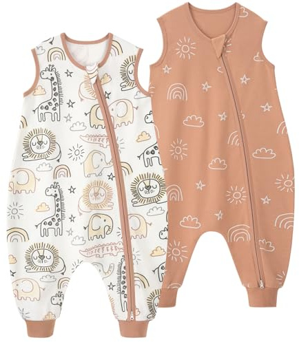 Yoofoss Saco de Dormir Bebe Verano Con Piernas 0.5 Tog 80cm/18-36 meses, Paquete de 2, 100% Algodón Transpirable Neutral Niñas Niños