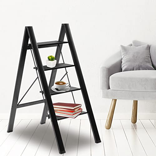 Kricoawer Step Stool Folding Staircase 4-step Chair Foldable Aluminum Alloy Step Stool 4-step Ladder 12.2 * 6.88in Pedal Bookcase Flower Stand Display Rack Withstand 330.69lbs for Home,Garden,Library