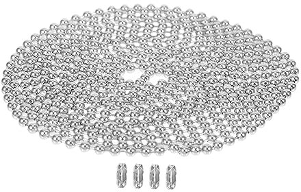 PHENOFICE 2 Packs 36-inch Stainless Steel Dog Tag Bead Chains with 4 Connectors, 3mm Silver Ball Chains for Jewelry Making, Hanging Tags, and DIY Crafts in Sturdy Rust-Resistant Material