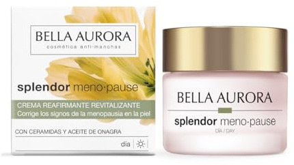 Bella Aurora Splendor Menopause Día | Crema reafirmante revitalizante para pieles con signos de menopausia | Con ceramidas, onagra, trébol rojo y tomillo | 50 ml