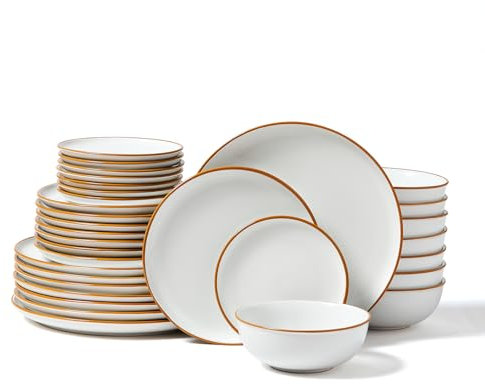 VEVOR Set da tavola 32 pezzi per 8 persone, piatti e ciotole rotondi, stoviglie in ceramica resistente ai graffi, per lavastoviglie e microonde, per dessert, insalate, zuppe, pasta, bianco