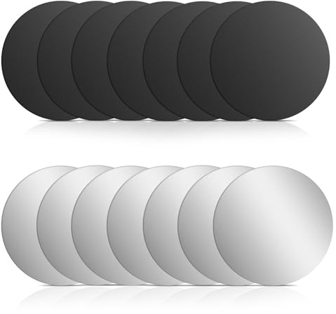 Bewudy 14 Stück Metallplättchen Selbstklebend 40mm Metallplatte für Magnete | Dünn Edelstahl Metallscheiben, Schwarz und Silber Metall Platte Kompatibel mit Magnet kfz Handyhalter (Rund)