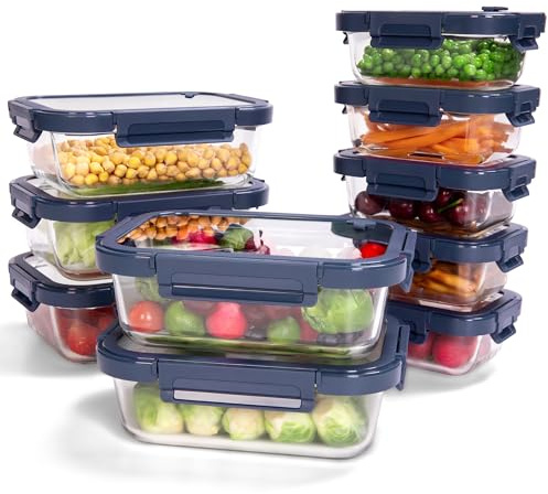 BOROHOUSE Glasbehälter mit Deckel, 10Stück – Luftdichte Frischhaltedosen für Meal Prep, Vorratsdosen für Küche, Brotdosen Set, Mikrowellengeeignet, Gefrierdosen, ofenfest-20℃~510℃,BPA-frei,Blau